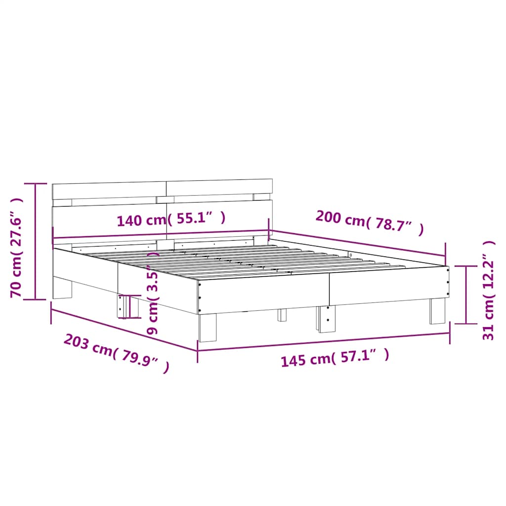 Bed Frame without Mattress Concrete Grey 140x200 cm