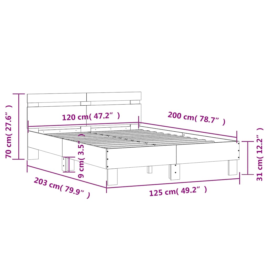 Bed Frame without Mattress Black 120x200 cm