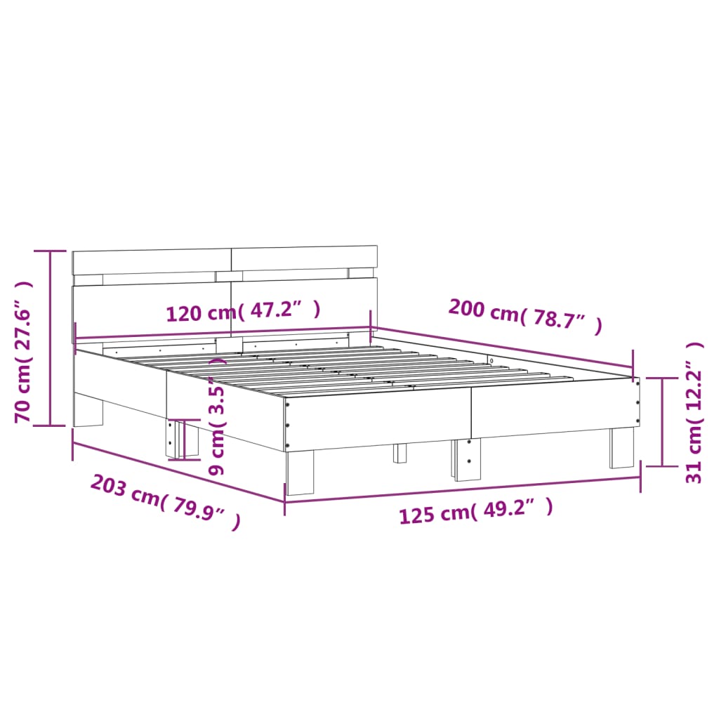 Bed Frame | Brown Oak | Engineered Wood | 120 x 200 cm | Durable