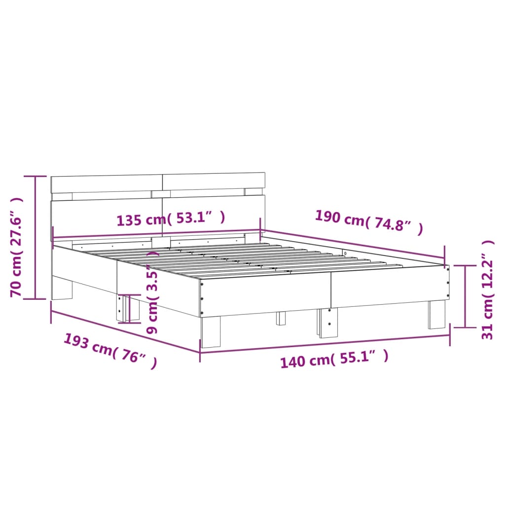 Bed Frame without Mattress Concrete Grey 135x190 cm
