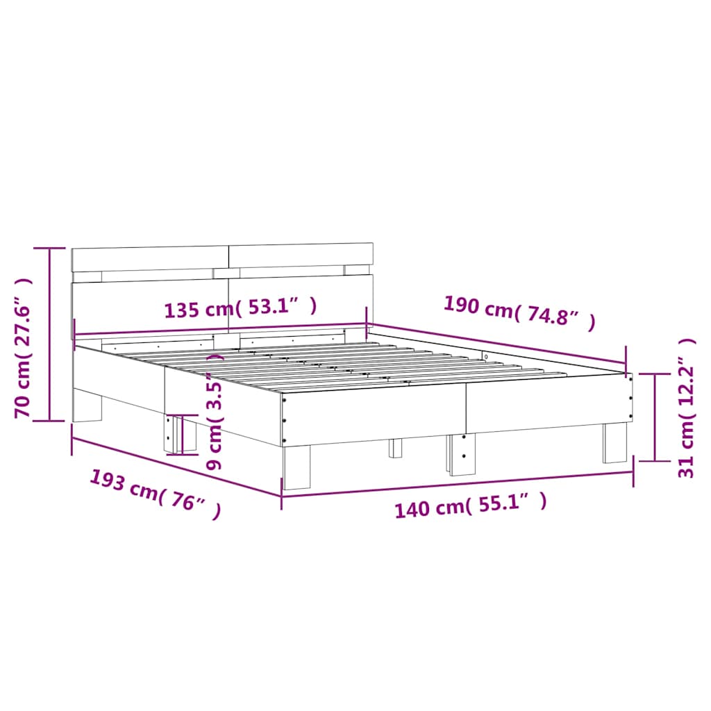Bed Frame without Mattress Brown Oak 135x190 cm