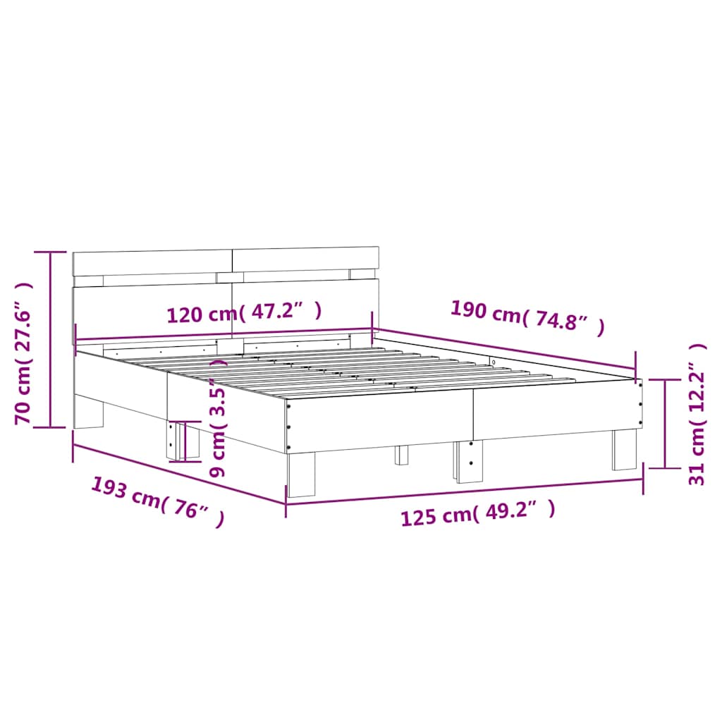 Bed Frame without Mattress Sonoma Oak 120x190 cm