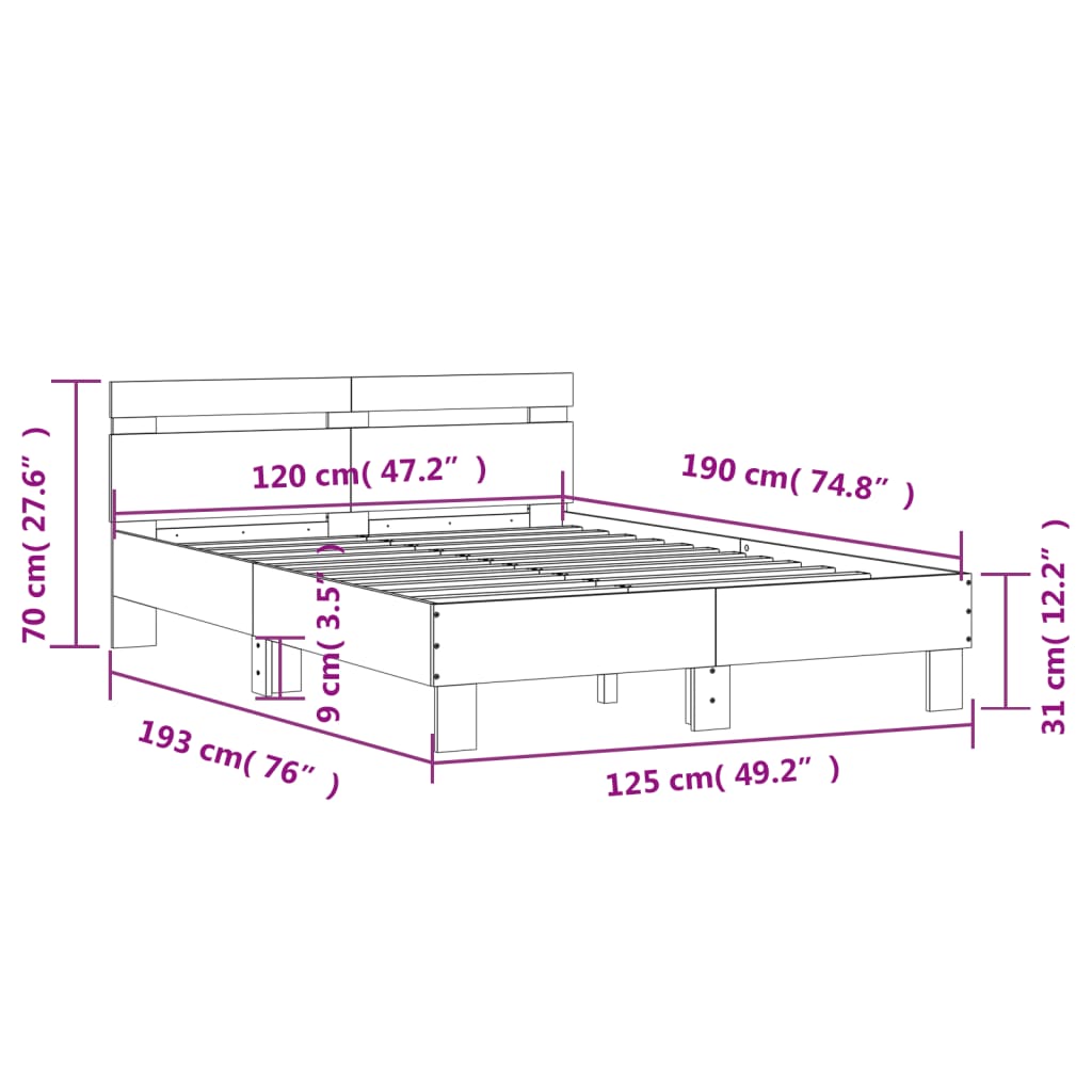 Bed Frame without Mattress Brown Oak 120x190 cm