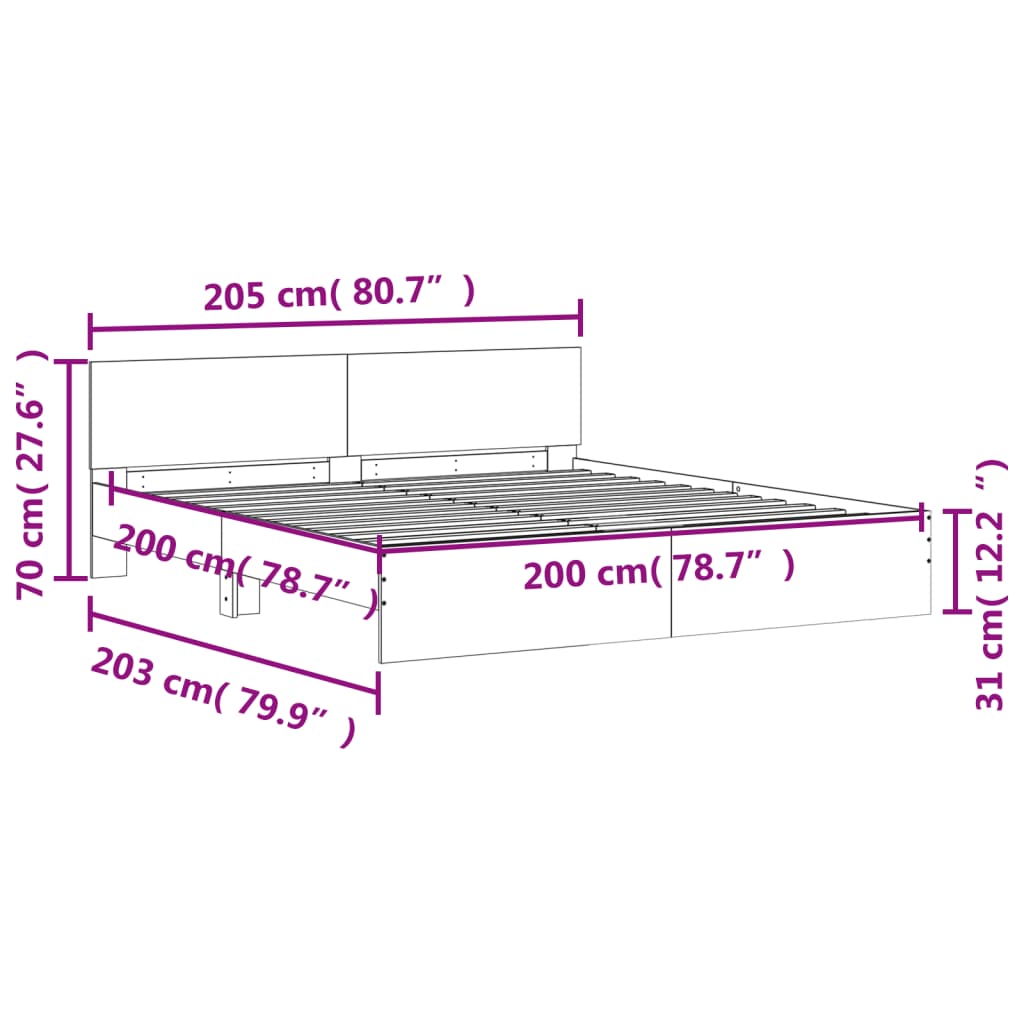 Bed Frame | Black | Engineered wood and plywood | 200x200 cm | Modern