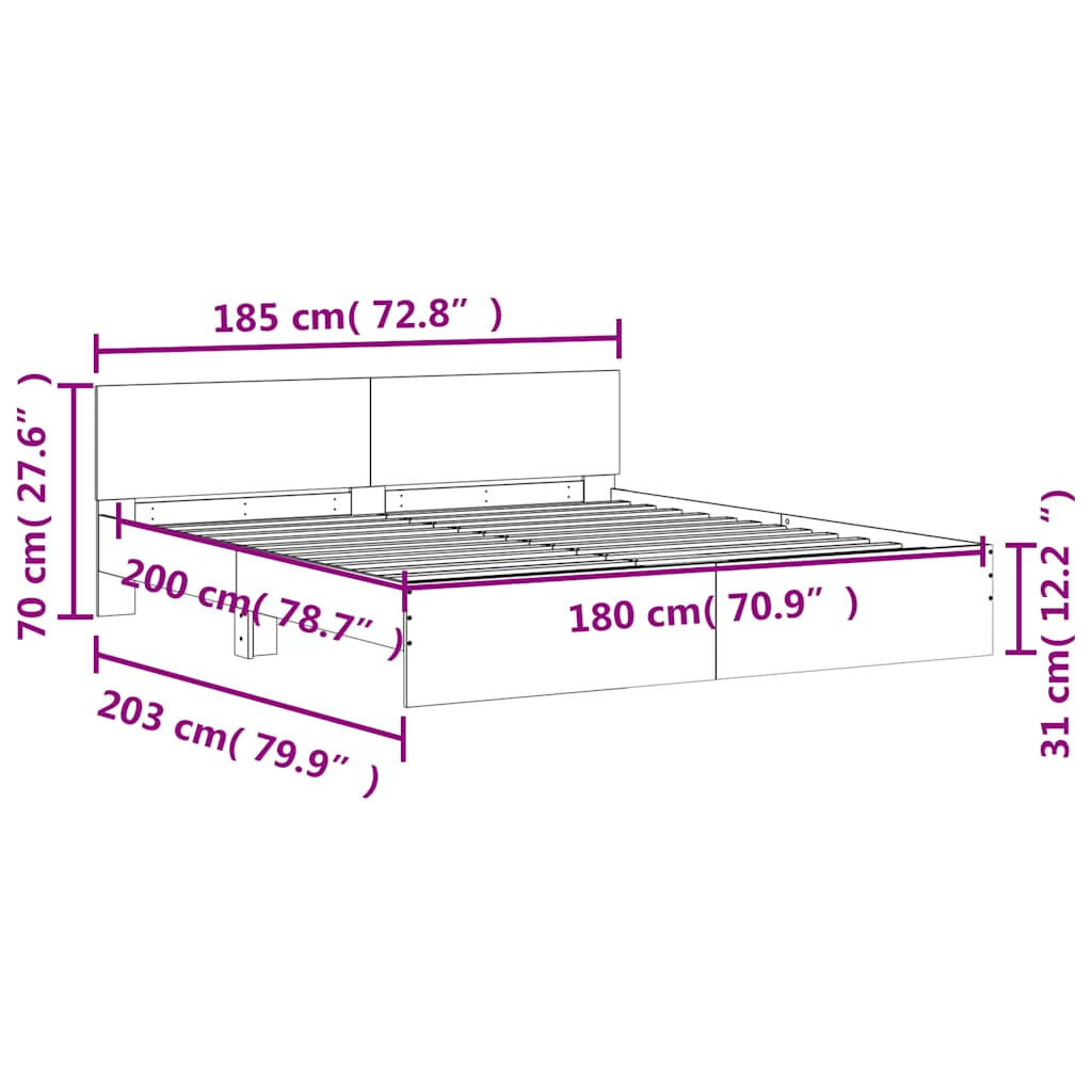 Bed Frame without Mattress Sonoma Oak 180x200 cm