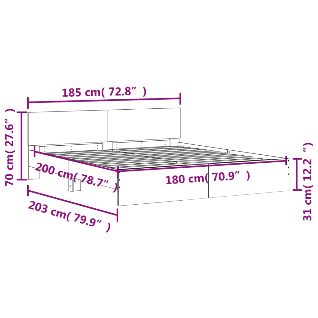Bed Frame without Mattress Concrete Grey 180x200 cm