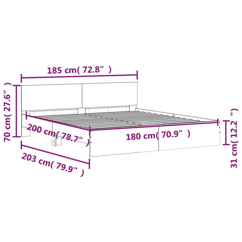 Bed Frame without Mattress Smoked Oak 180x200 cm