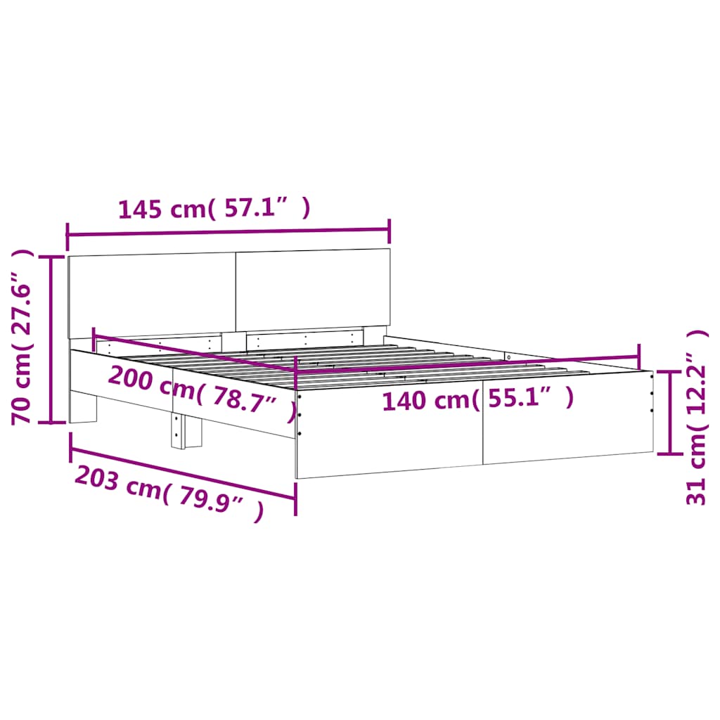 Bed Frame without Mattress Sonoma Oak 140x200 cm