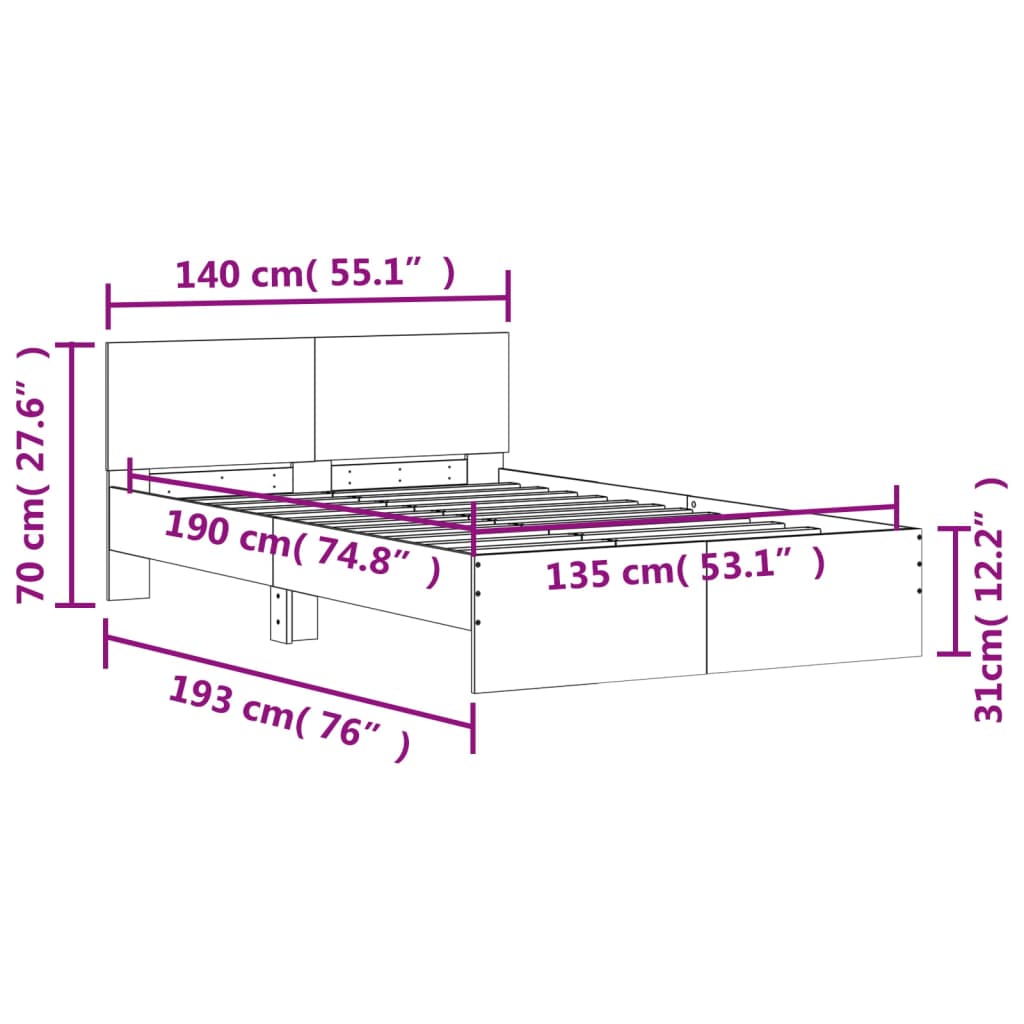Bed Frame without Mattress Smoked Oak 135x190 cm