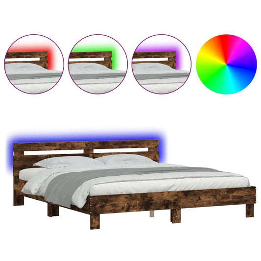 Bed Frame with LED without Mattress Smoked Oak 200x200 cm Bed Frame with LED without Mattress Smoked Oak 200x200 cm