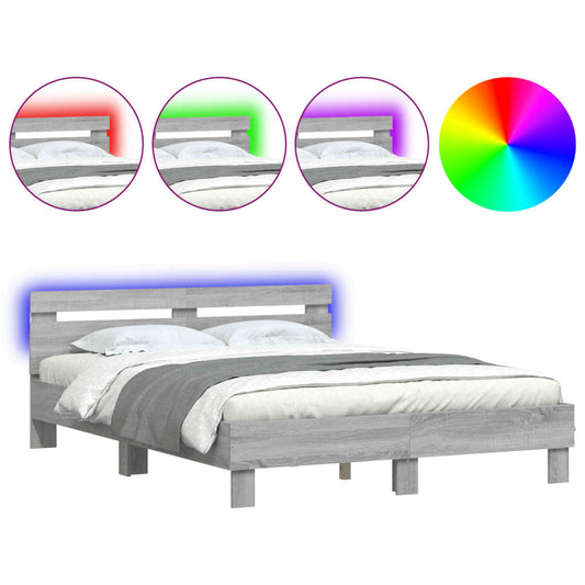 Bed Frame with LED without Mattress Grey Sonoma 150x200 cm King Size Bed Frame with LED without Mattress Grey Sonoma 150x200 cm King Size