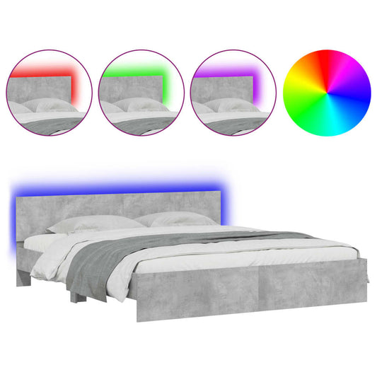 Bed Frame with LED without Mattress Concrete Grey 200x200 cm Bed Frame with LED without Mattress Concrete Grey 200x200 cm