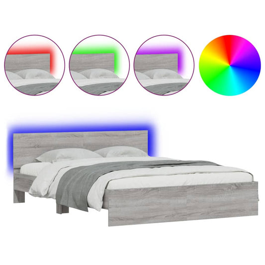 Bed Frame with LED without Mattress Grey Sonoma 160x200 cm Bed Frame with LED without Mattress Grey Sonoma 160x200 cm