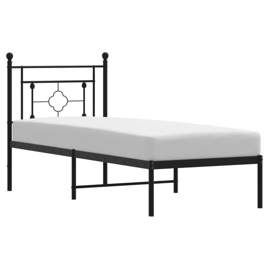 Metal Bed Frame without Mattress with Headboard Black 75x190cm Metal Bed Frame without Mattress with Headboard Black 75x190cm