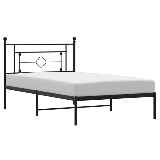 Metal Bed Frame without Mattress with Headboard Black 107x203cm Metal Bed Frame without Mattress with Headboard Black 107x203cm