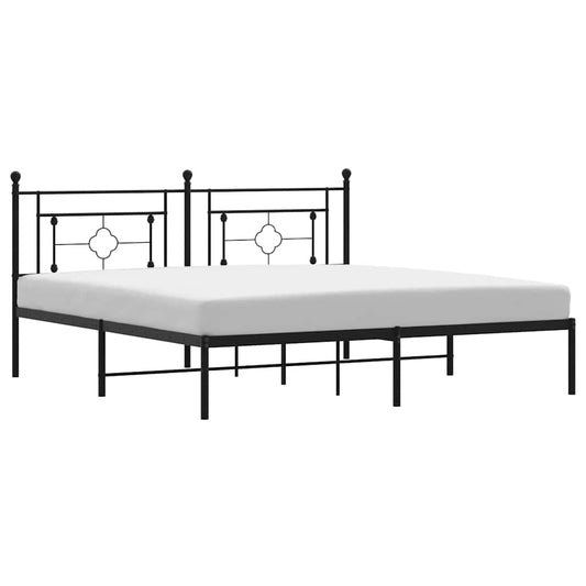 Metal Bed Frame without Mattress with Headboard Black 183x213cm Metal Bed Frame without Mattress with Headboard Black 183x213cm