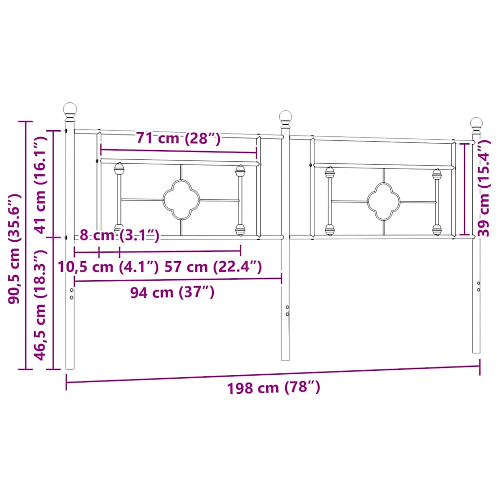 Metal Replace Headboard Black 193 cm