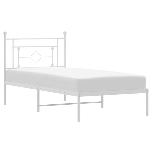 Metal Bed Frame without Mattress with Headboard White 100x200cm Metal Bed Frame without Mattress with Headboard White 100x200cm