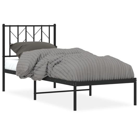 Metal Bed Frame without Mattress with Headboard Black 75x190cm Metal Bed Frame without Mattress with Headboard Black 75x190cm