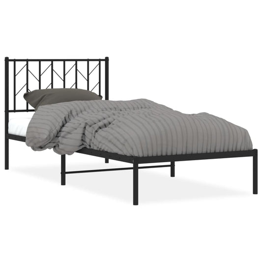 Metal Bed Frame without Mattress with Headboard Black 90x190cm Metal Bed Frame without Mattress with Headboard Black 90x190cm