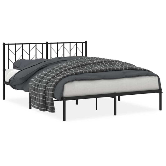 Metal Bed Frame without Mattress with Headboard Black 150x200cm Metal Bed Frame without Mattress with Headboard Black 150x200cm
