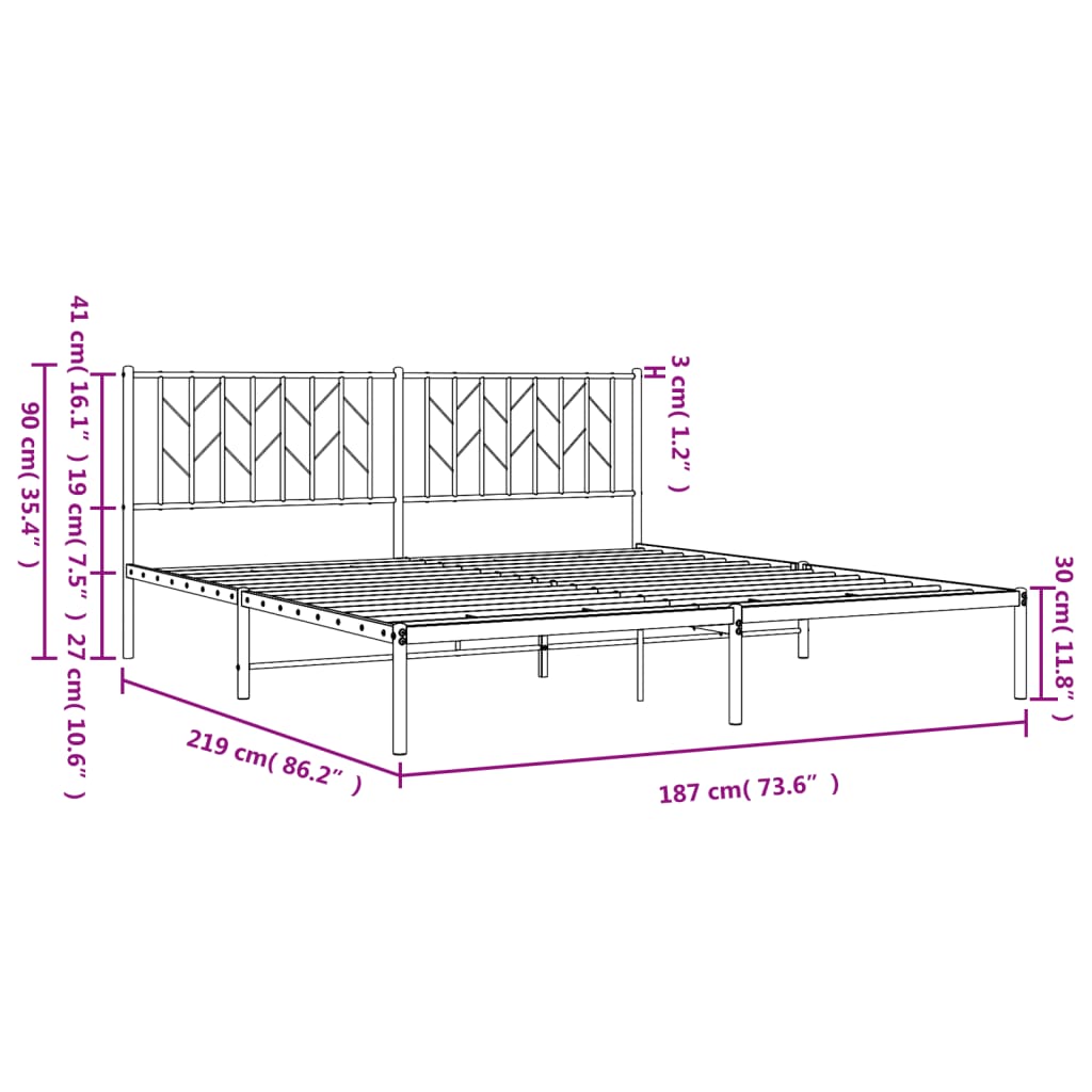 Metal Bed Frame without Mattress with Headboard Black 183x213cm