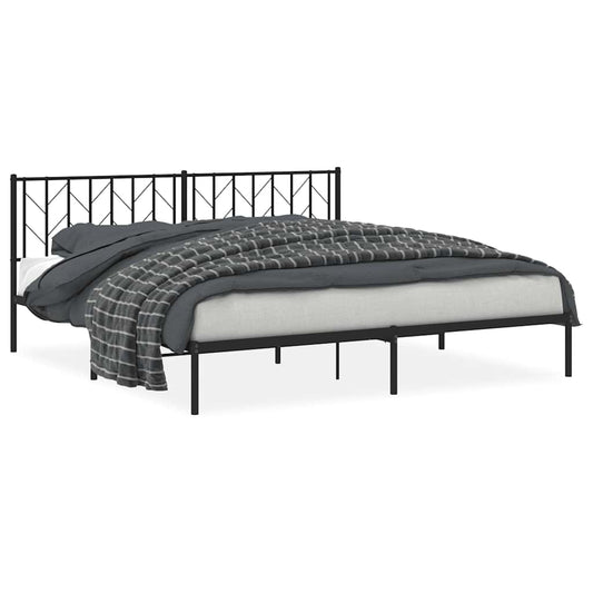 Metal Bed Frame without Mattress with Headboard Black 193x203cm Metal Bed Frame without Mattress with Headboard Black 193x203cm