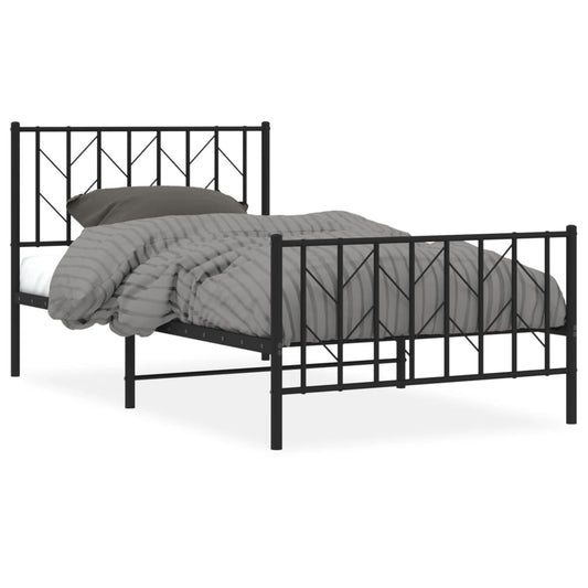 Metal Bed Frame without Mattress with Footboard Black 100x190cm Metal Bed Frame without Mattress with Footboard Black 100x190cm