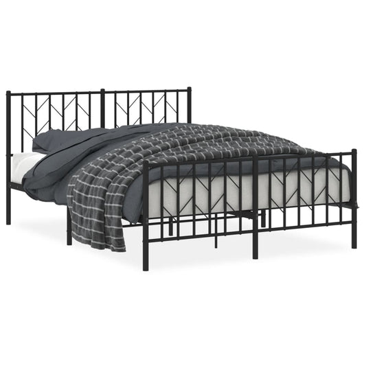 Metal Bed Frame without Mattress with Footboard Black 135x190cm Metal Bed Frame without Mattress with Footboard Black 135x190cm