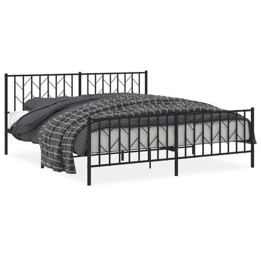 Metal Bed Frame without Mattress with Footboard Black 183x213cm Metal Bed Frame without Mattress with Footboard Black 183x213cm