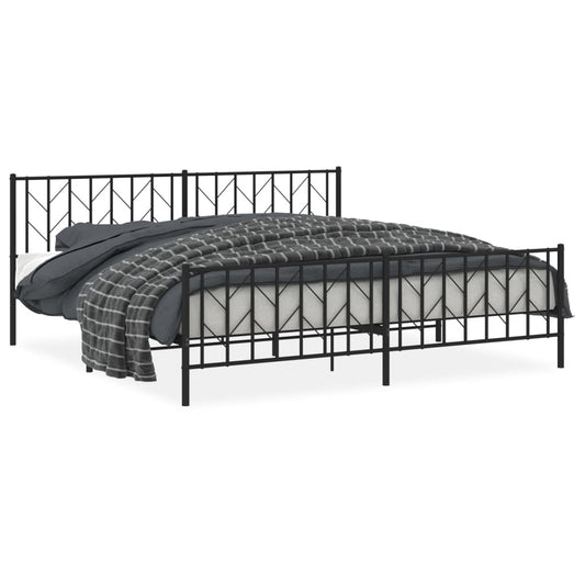 Metal Bed Frame without Mattress with Footboard Black 200x200cm Metal Bed Frame without Mattress with Footboard Black 200x200cm