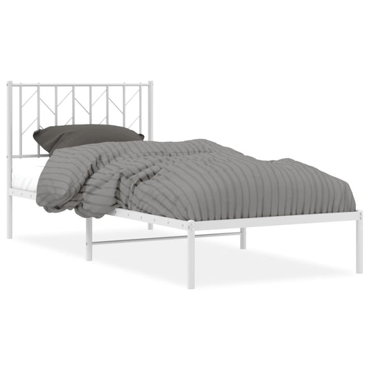 Metal Bed Frame without Mattress with Headboard White 90x190cm Metal Bed Frame without Mattress with Headboard White 90x190cm