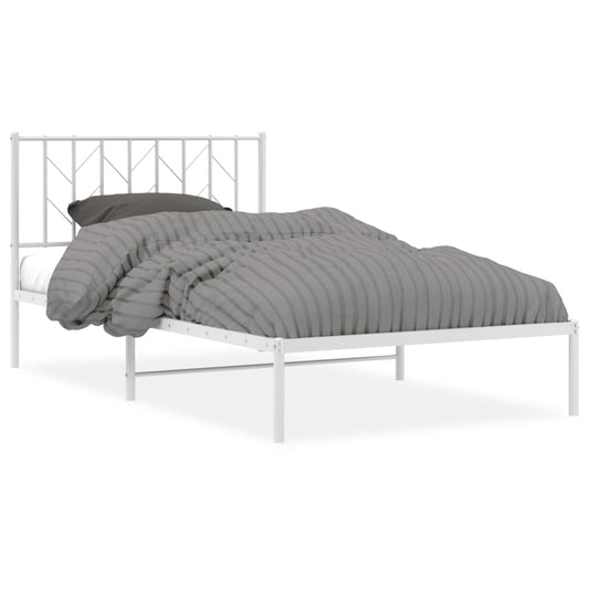 Metal Bed Frame without Mattress with Headboard White 107x203cm Metal Bed Frame without Mattress with Headboard White 107x203cm