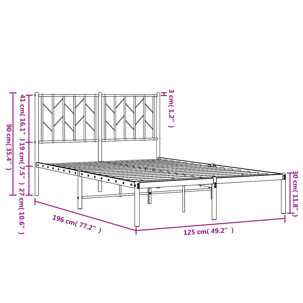 Metal Bed Frame without Mattress with Headboard White 120x190cm