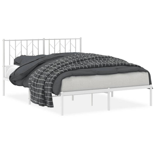 Metal Bed Frame without Mattress with Headboard White 140x190cm Metal Bed Frame without Mattress with Headboard White 140x190cm