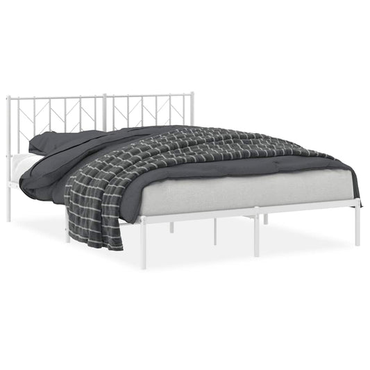 Metal Bed Frame without Mattress with Headboard White 150x200cm Metal Bed Frame without Mattress with Headboard White 150x200cm