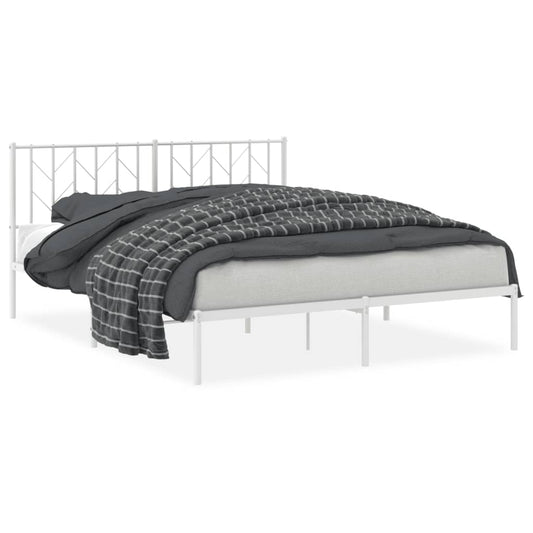 Metal Bed Frame without Mattress with Headboard White 160x200cm Metal Bed Frame without Mattress with Headboard White 160x200cm