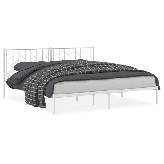 Metal Bed Frame without Mattress with Headboard White 193x203cm Metal Bed Frame without Mattress with Headboard White 193x203cm