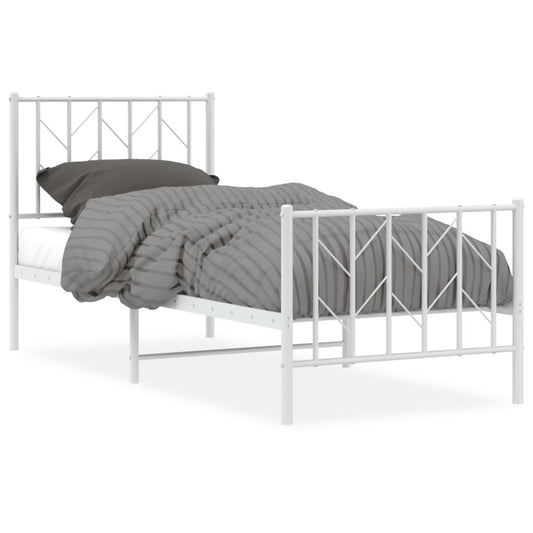 Metal Bed Frame without Mattress with Footboard White 75x190cm Metal Bed Frame without Mattress with Footboard White 75x190cm