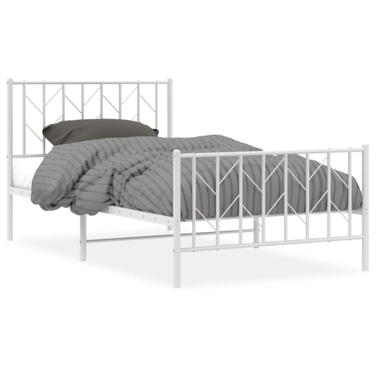 Metal Bed Frame without Mattress with Footboard White 100x190cm Metal Bed Frame without Mattress with Footboard White 100x190cm