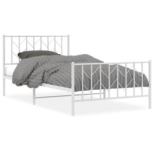 Metal Bed Frame without Mattress with Footboard White 107x203cm Metal Bed Frame without Mattress with Footboard White 107x203cm