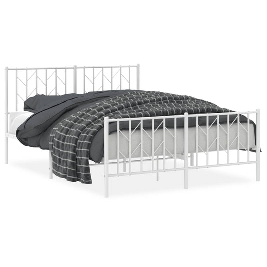 Metal Bed Frame without Mattress with Footboard White 140x190cm Metal Bed Frame without Mattress with Footboard White 140x190cm
