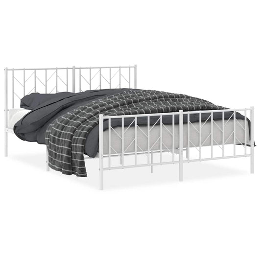 Metal Bed Frame without Mattress with Footboard White 150x200cm Metal Bed Frame without Mattress with Footboard White 150x200cm