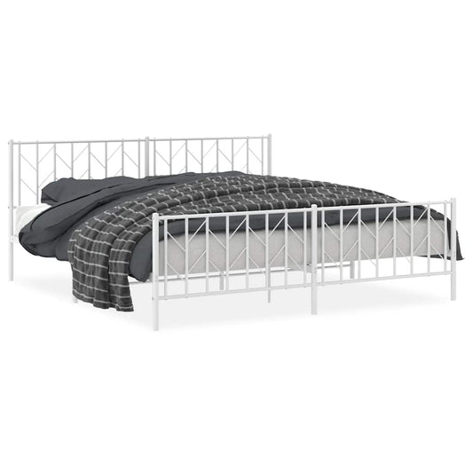 Metal Bed Frame without Mattress with Footboard White 193x203cm Metal Bed Frame without Mattress with Footboard White 193x203cm