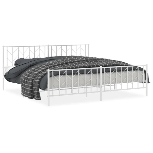 Metal Bed Frame without Mattress with Footboard White 200x200cm Metal Bed Frame without Mattress with Footboard White 200x200cm