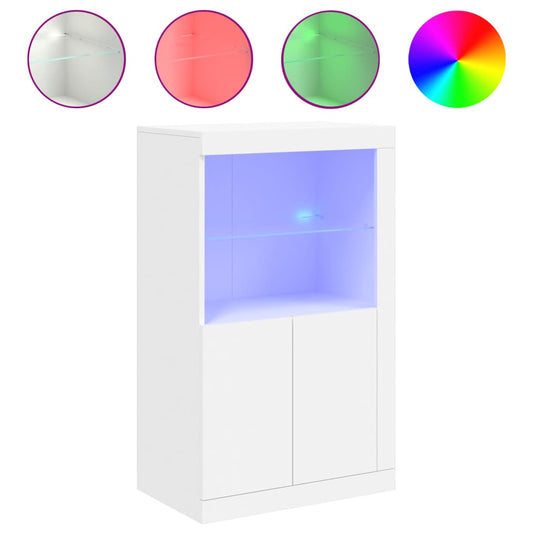 Side Cabinet with LED Lights White Engineered Wood Side Cabinet with LED Lights White Engineered Wood