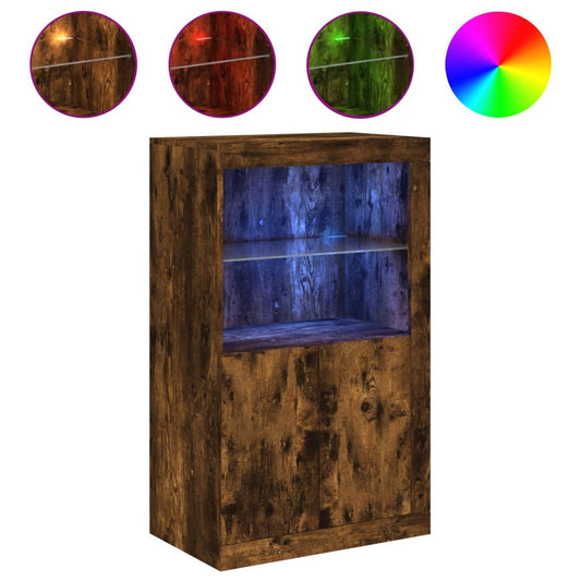 Side Cabinet with LED Lights Smoked Oak Engineered Wood Side Cabinet with LED Lights Smoked Oak Engineered Wood
