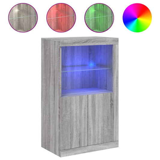 Side Cabinet with LED Lights Grey Sonoma Engineered Wood Side Cabinet with LED Lights Grey Sonoma Engineered Wood