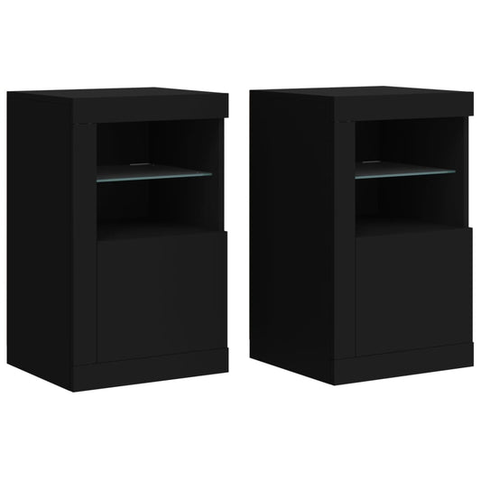 Side Cabinets with LED Lights 2 pcs Black Engineered Wood Side Cabinets with LED Lights 2 pcs Black Engineered Wood