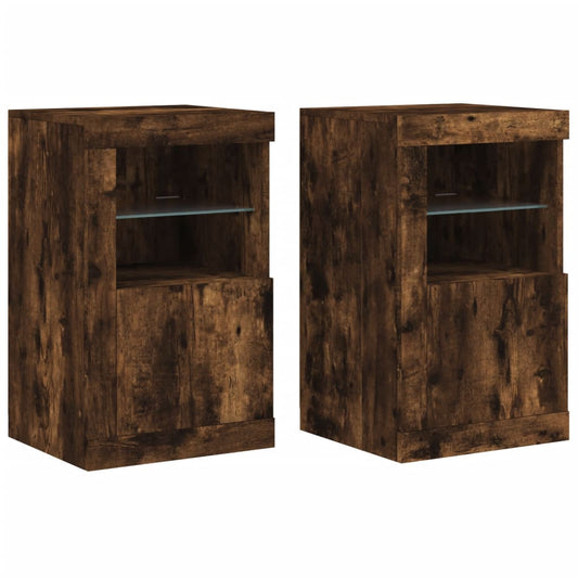Side Cabinets with LED Lights 2 pcs Smoked Oak Engineered Wood Side Cabinets with LED Lights 2 pcs Smoked Oak Engineered Wood